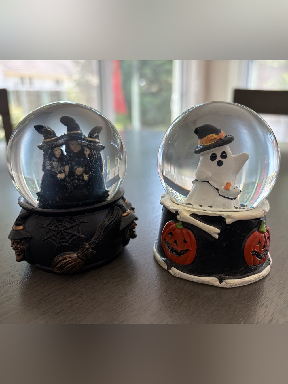 Halloween Ghost & Witch Snow Globes Set - Festive Black and White Décor